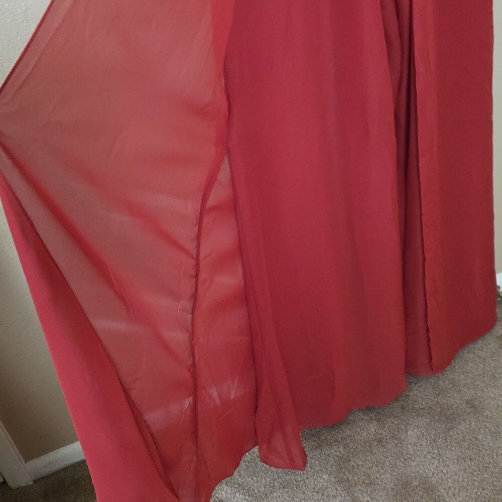 JJ'S House Bess Vermillion Wide Leg Chiffon Halter Jumpsuit Formal - Size 6 - Picture 10 of 12